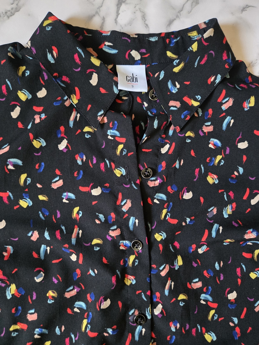 Anthropologie Cabi Black Multicolor Confetti Button-Down Blouse Shirt Small - Picture 6 of 13
